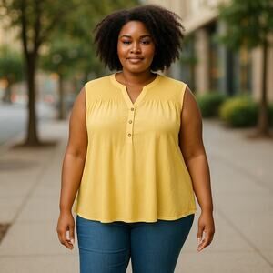 Avenue Womens Tank Top Size 18 20‎ Yellow Textured Smocked NEW